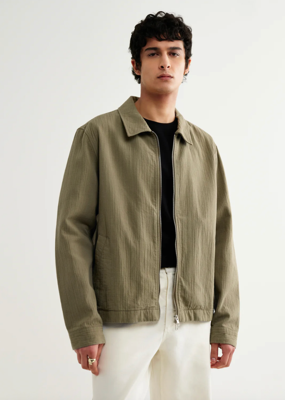 Eldon Jacket Cotton Linen Crinkle - Khaki - Wax London Canada - Danali