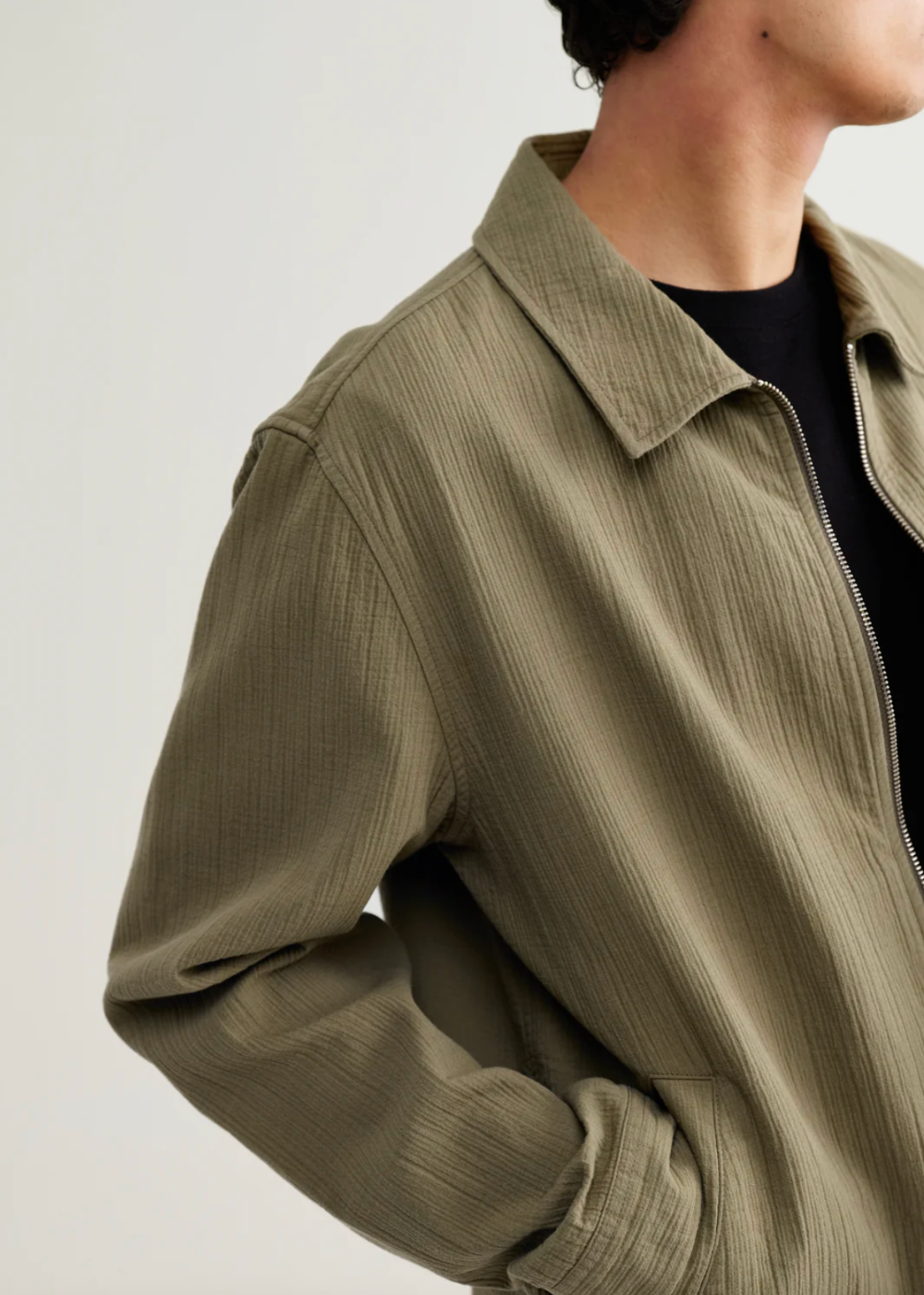 Eldon Jacket Cotton Linen Crinkle - Khaki - Wax London Canada - Danali