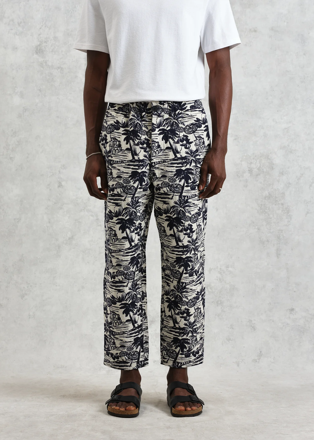 Wax London Kurt Beach Scene Jacquard Trouser Navy Ecru - Danali