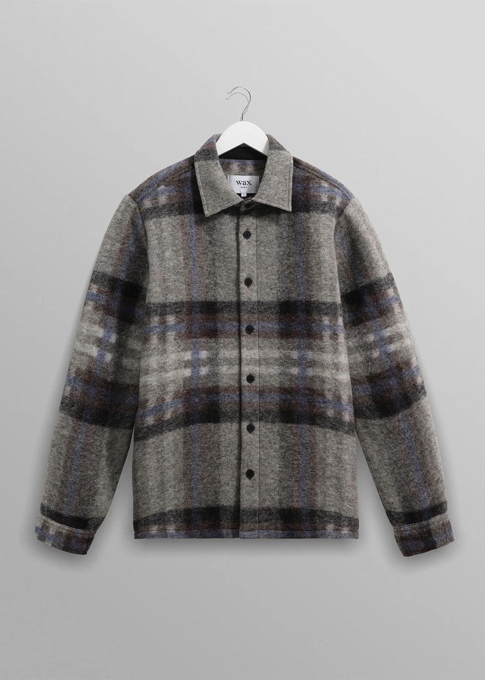 Nolan Overshirt Wool Check - Grey/Blue - Wax London Canada - Danali