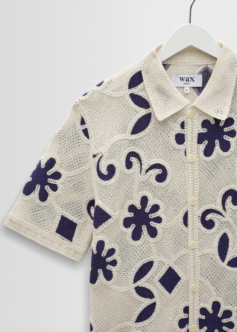 Porto SS Shirt Doodle Crochet - Ecru/Dark Blue - Wax London Canada - Danali