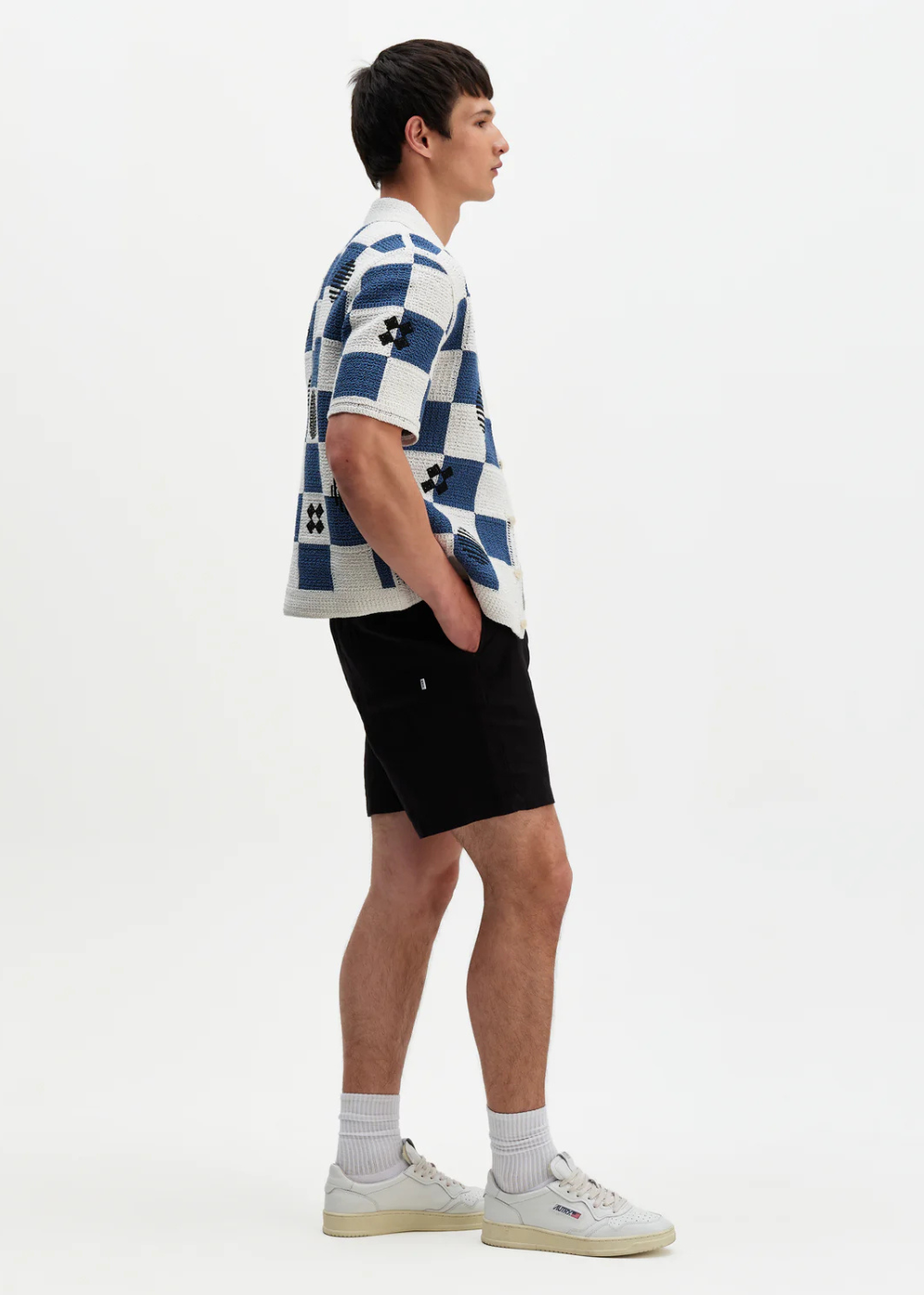 Porto Shirt Square Crochet - Ecru/Blue - Wax London Canada - Danali