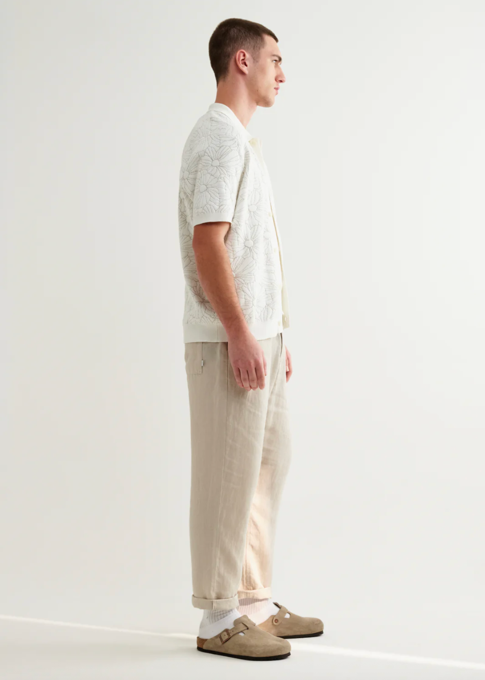 Tellaro SS Shirt Flower Jacquard - Ecru/Natural - Wax London Canada - Danali