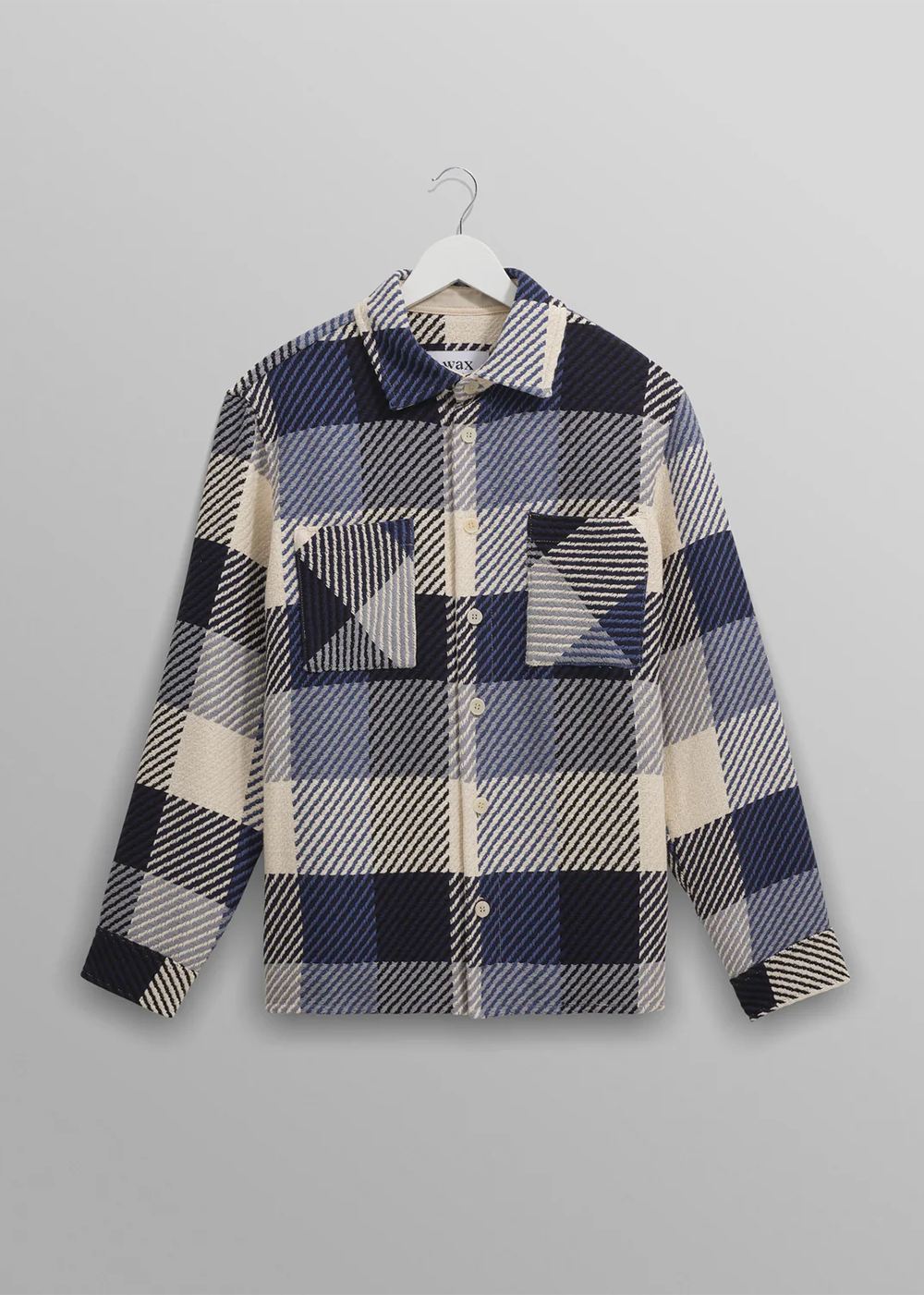 Whiting Overshirt Block Check - Navy/Ecru - Wax London Canada - Danali