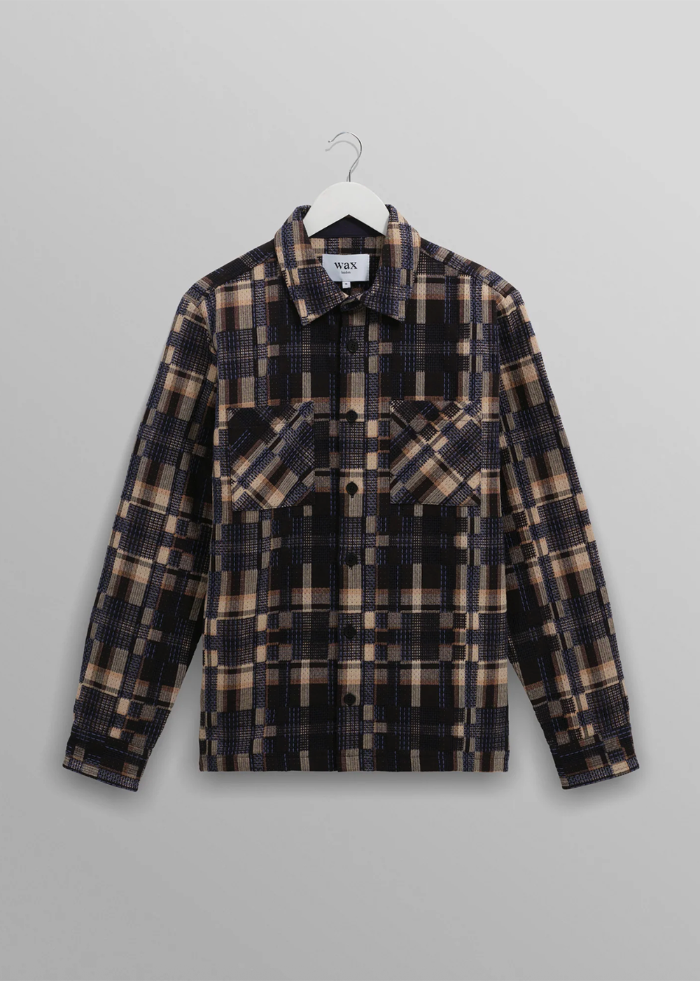 Whiting Overshirt Glitch Check - Natural/Navy - Wax London Canada - Danali