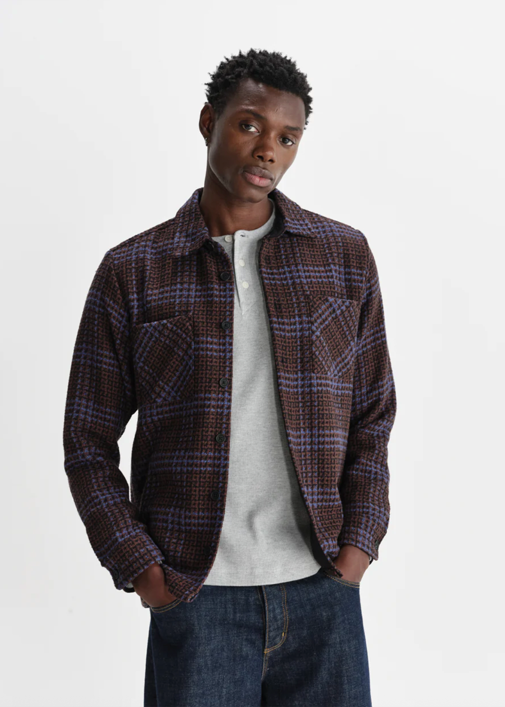 Whiting Overshirt Skate Check - Brown/Blue - Wax London Canada - Danali
