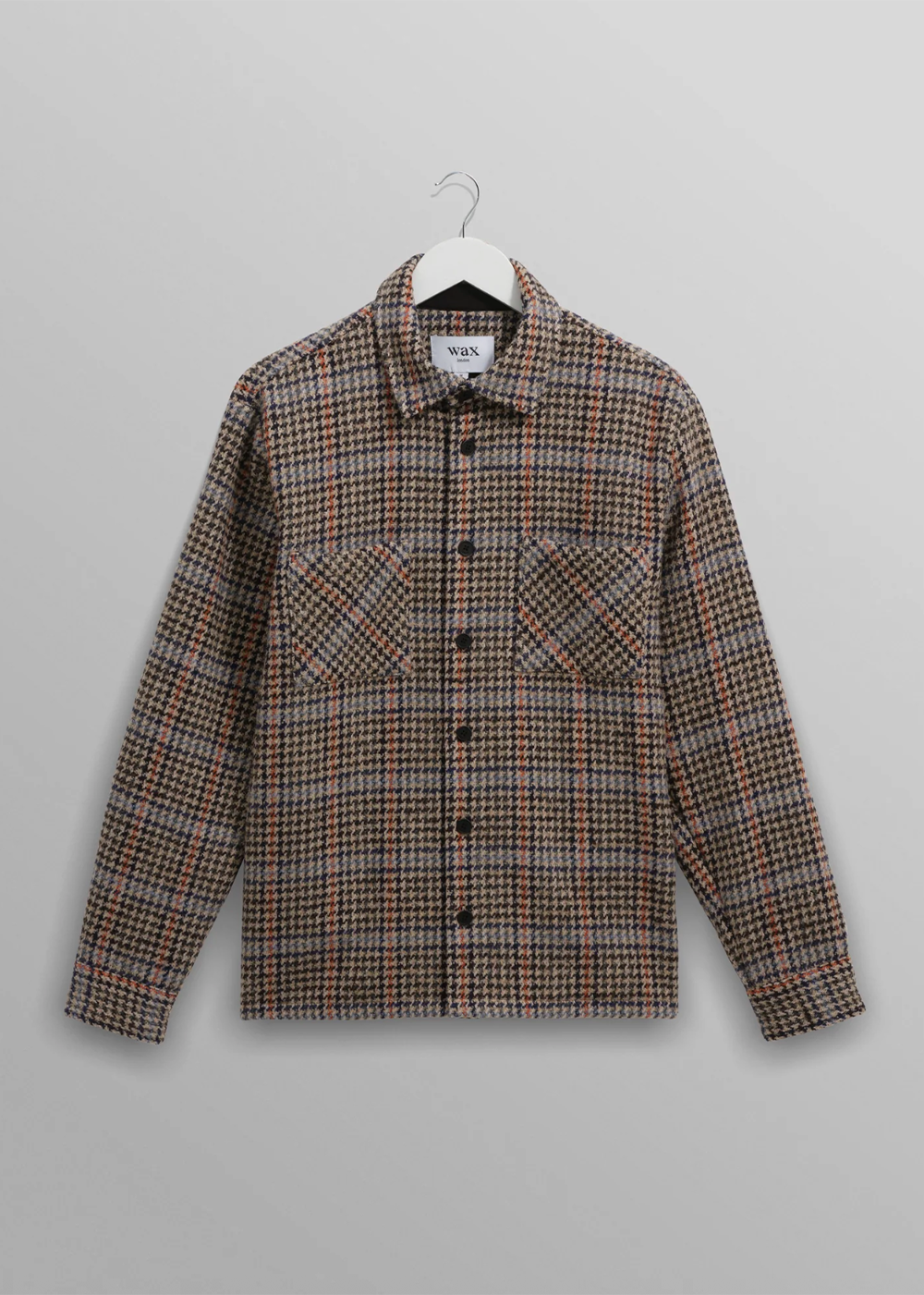 Whiting Overshirt Wool Mix Houndstooth - Grey - Wax London Canada - Danali