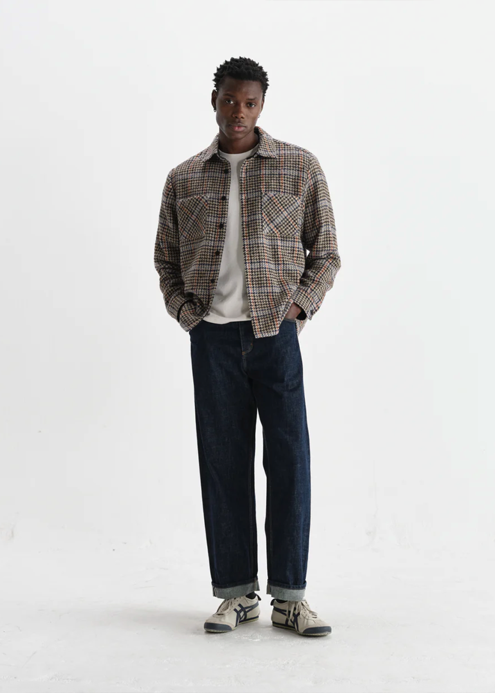 Whiting Overshirt Wool Mix Houndstooth - Grey - Wax London Canada - Danali