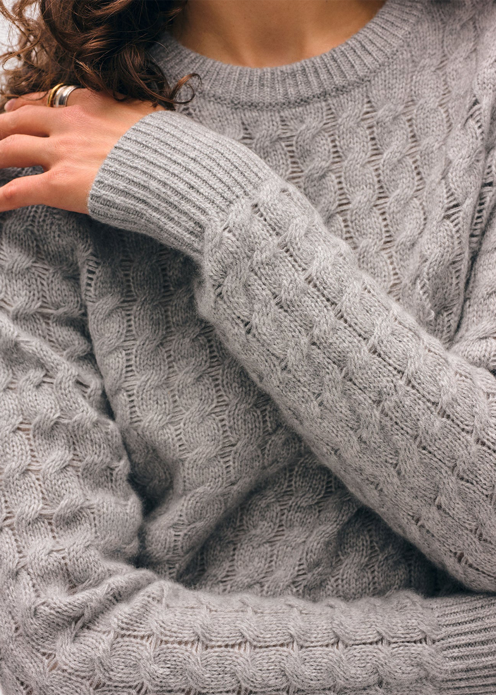 White Warren Cashmere Cable Shrunken Crew Grey Heather - White & Warren Canada - Danali