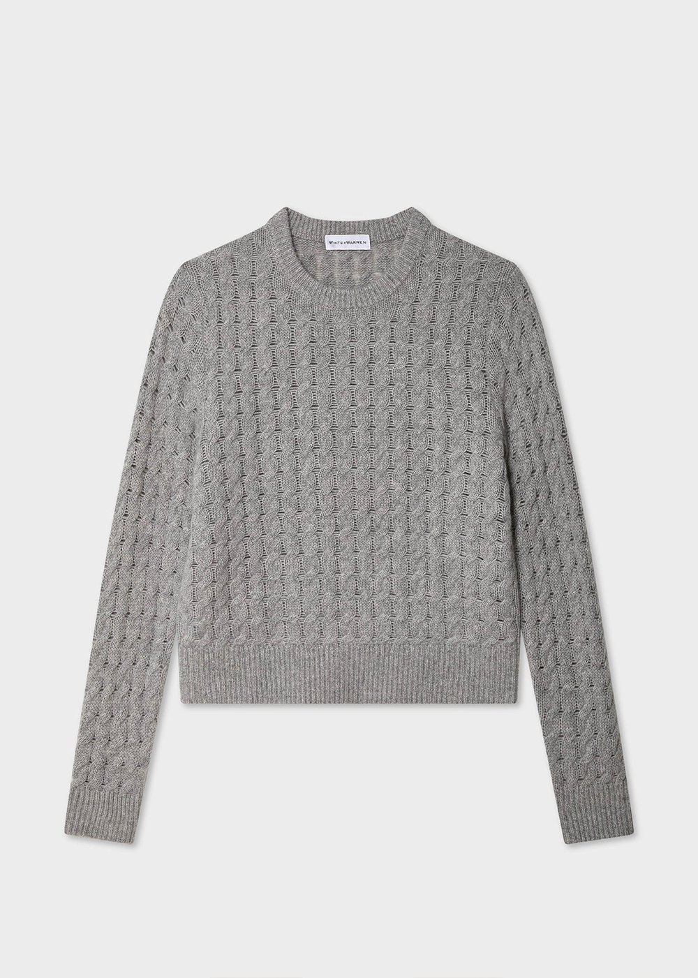 White Warren Cashmere Cable Shrunken Crew Grey Heather - White & Warren Canada - Danali