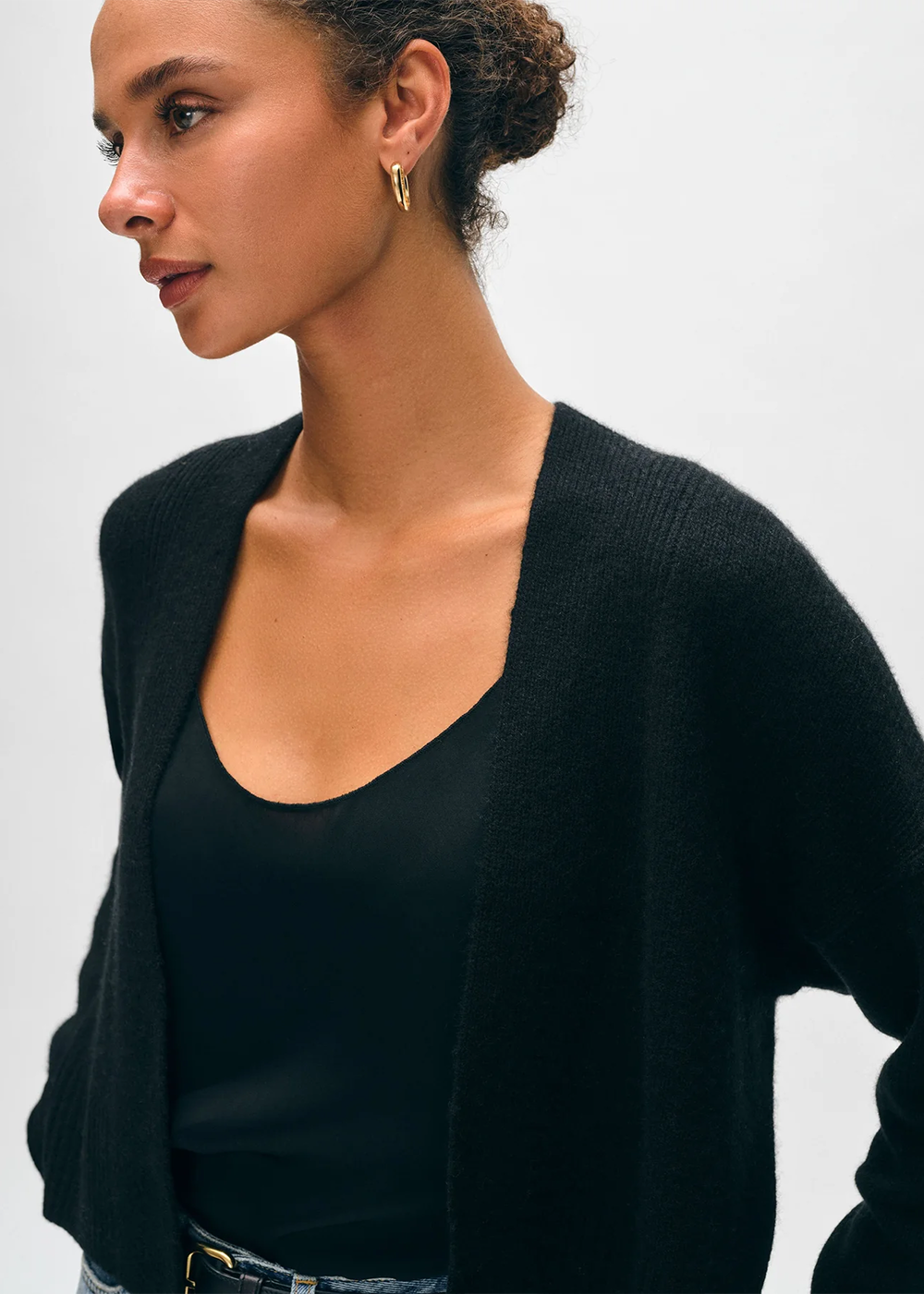Cashmere Open Front Cardigan - Black - White + Warren Canada - Danali