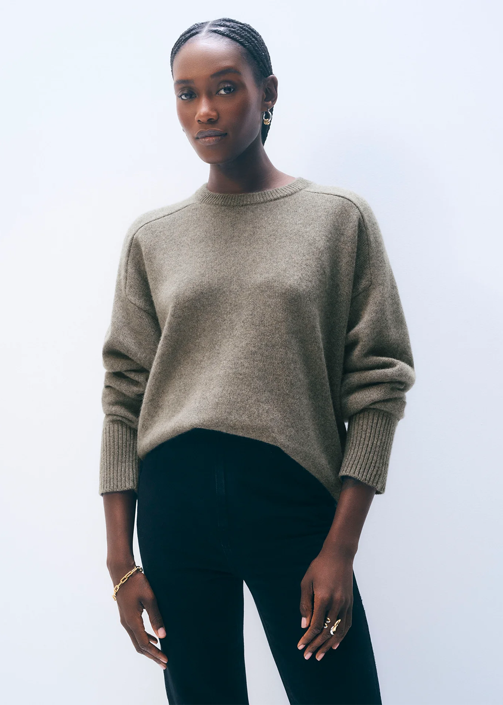 Cashmere Saddle Sleeve Crewneck - Ashen Brown - White + Warren Canada - Danali