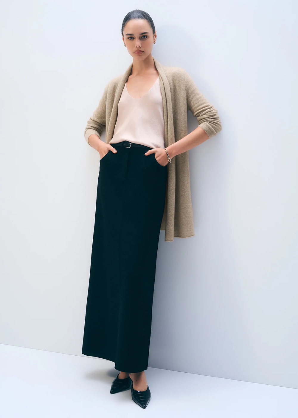 Cashmere Trapeze Cardigan - Taupe Heather - White & Warren Canada - Danali