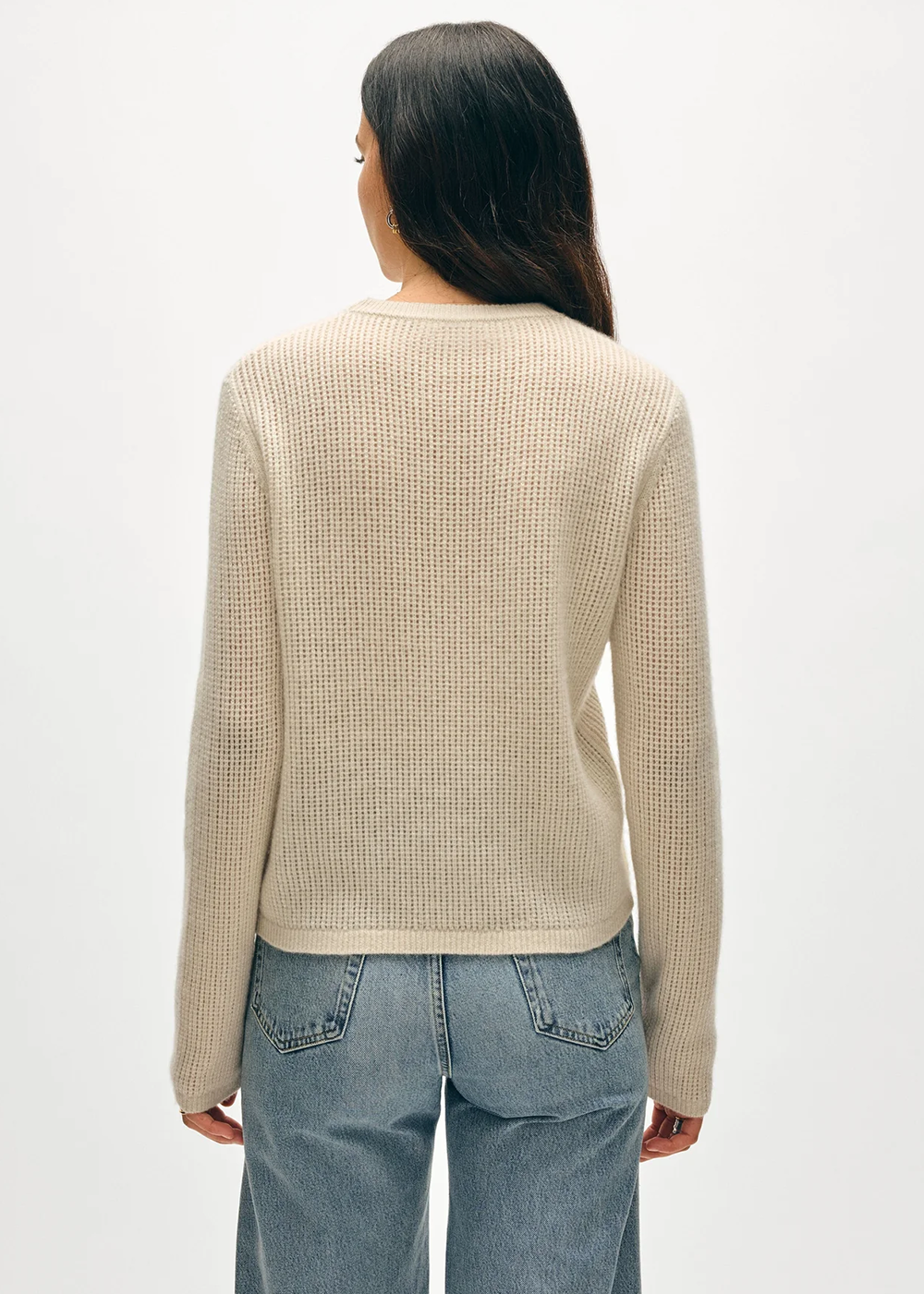 Cashmere Waffle Mesh Crew Sweater - Natural Heather - White + Warren Canada - Danali