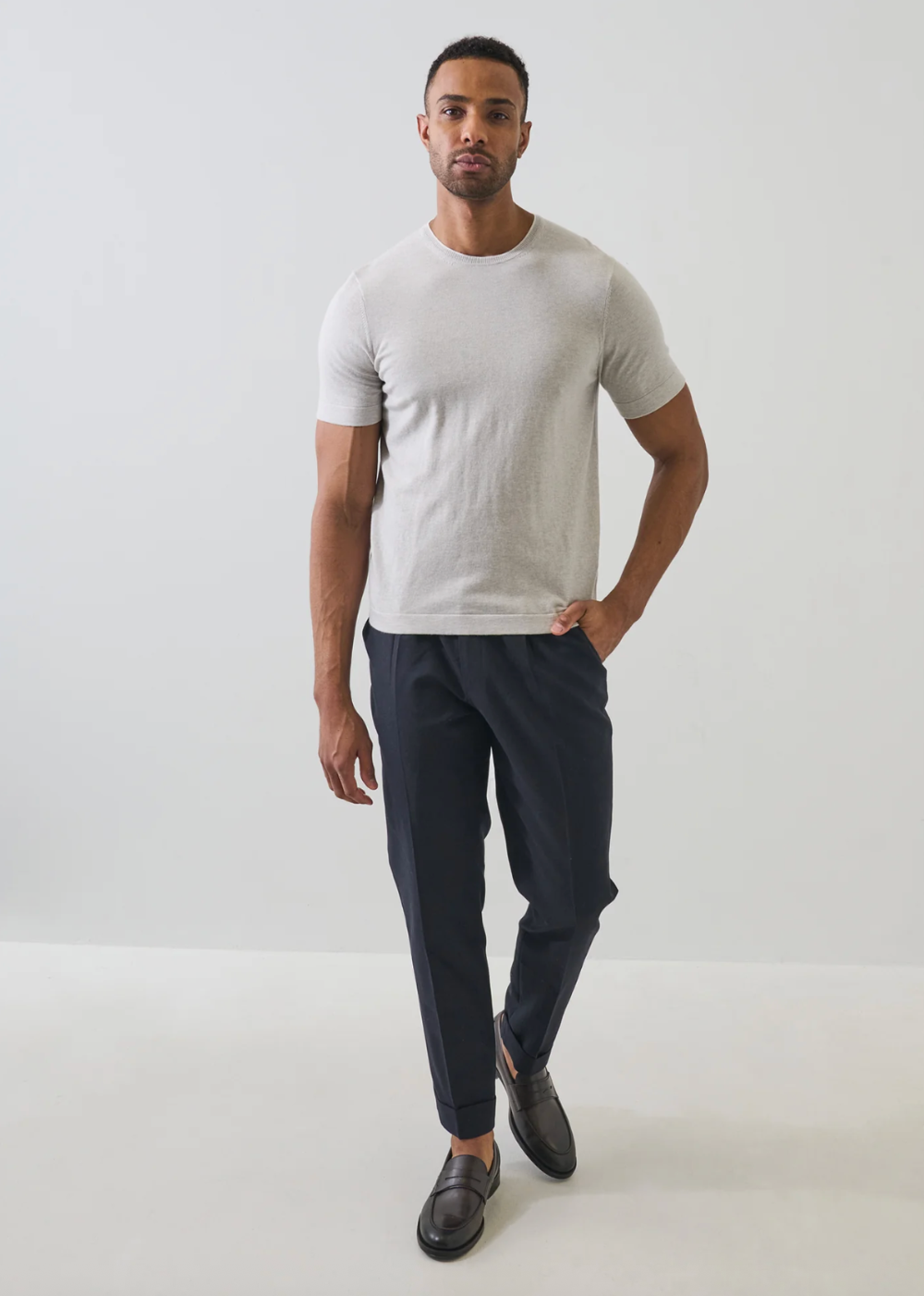 Cotton Cashmere Tipped Jersey Knit SS Crew