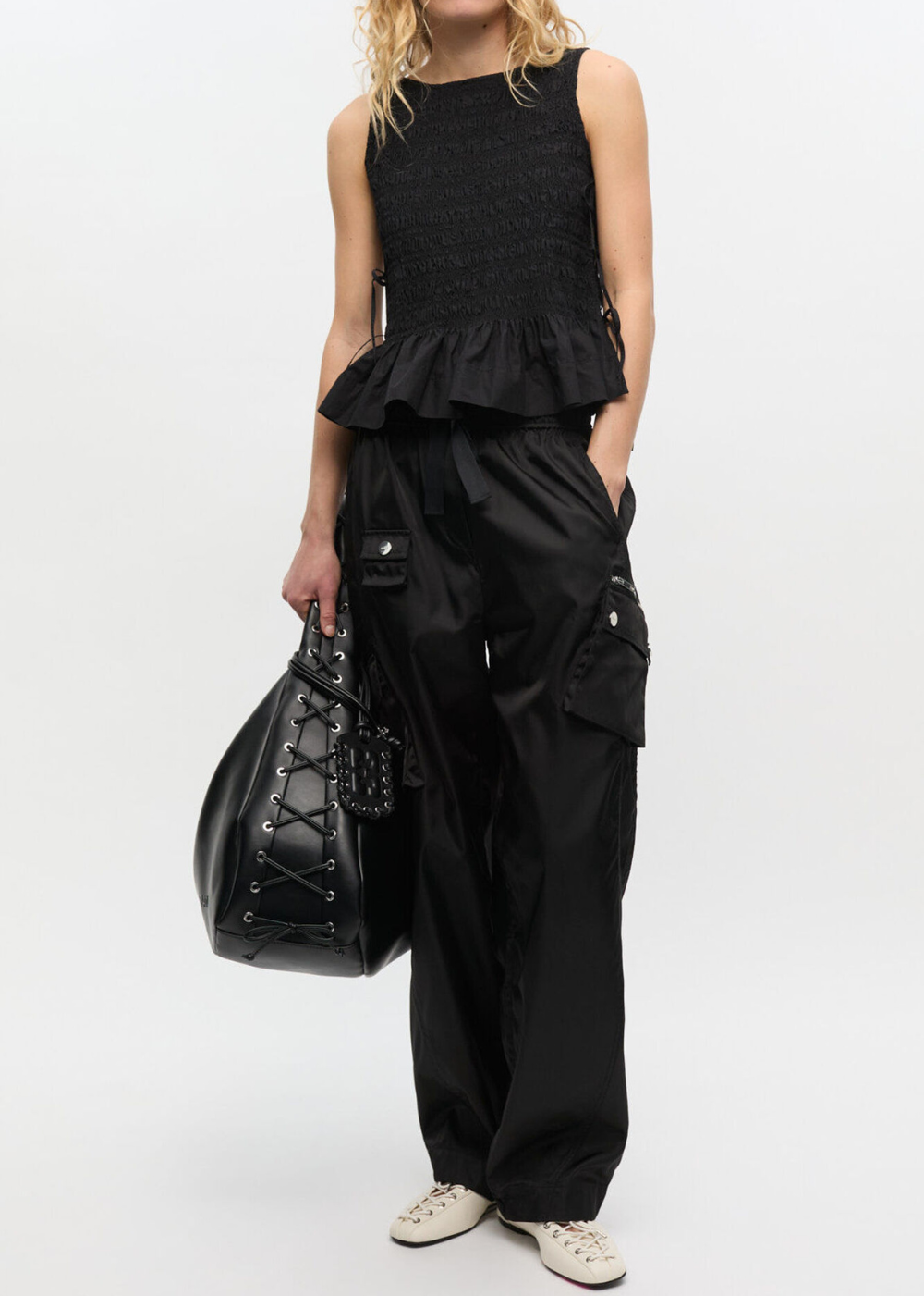 Cotton Poplin Smock Tie String Top