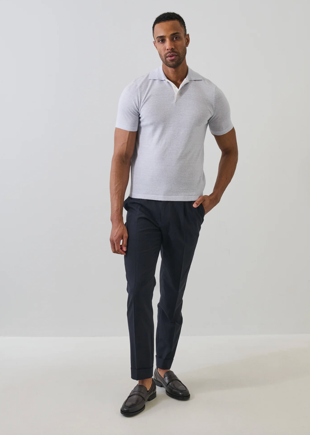 Merino Linen Contrast Placket Button Polo