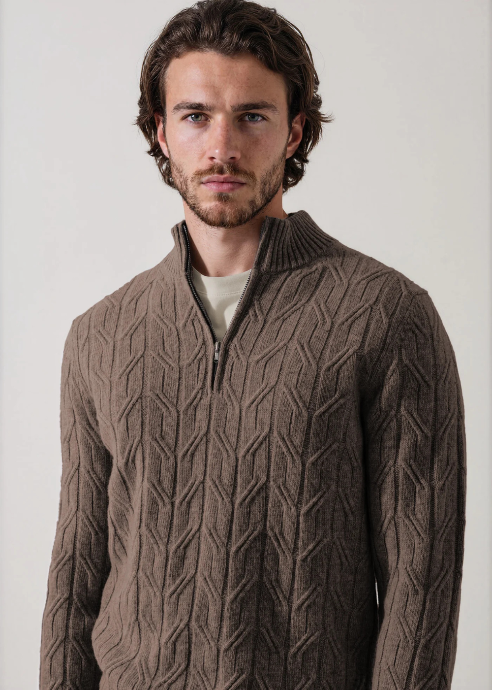 Fancy Cable 1/4 Zip Mock Sweater