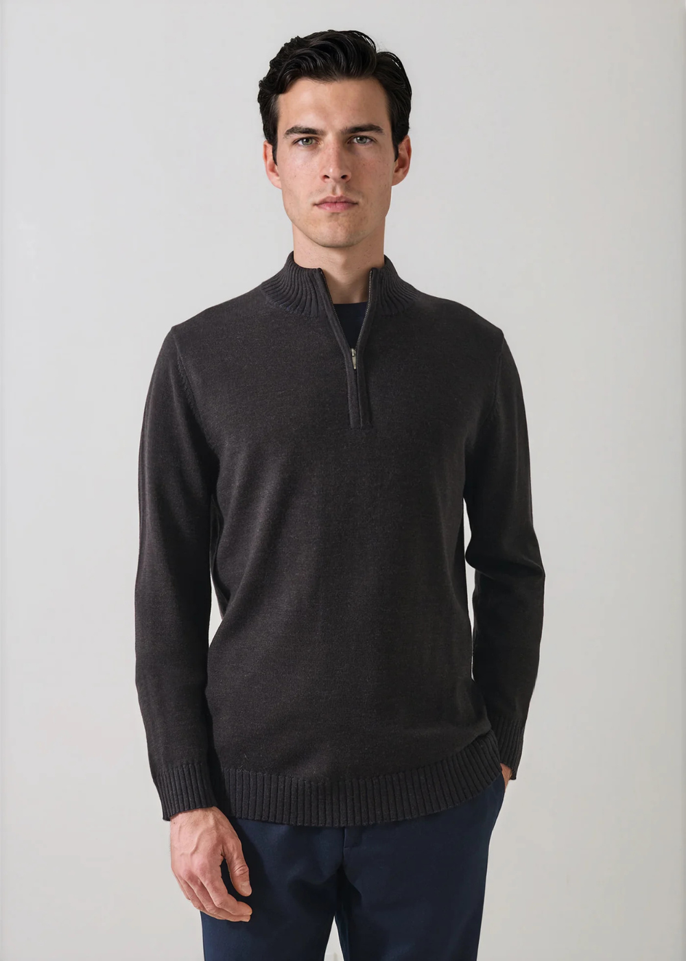 Plaited Merino Wool 1/4 Zip Mockneck Sweater