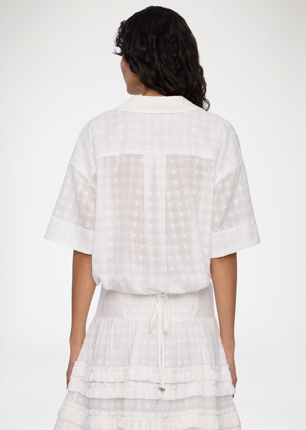 Broderie Anglaise Cropped Bowling Shirt