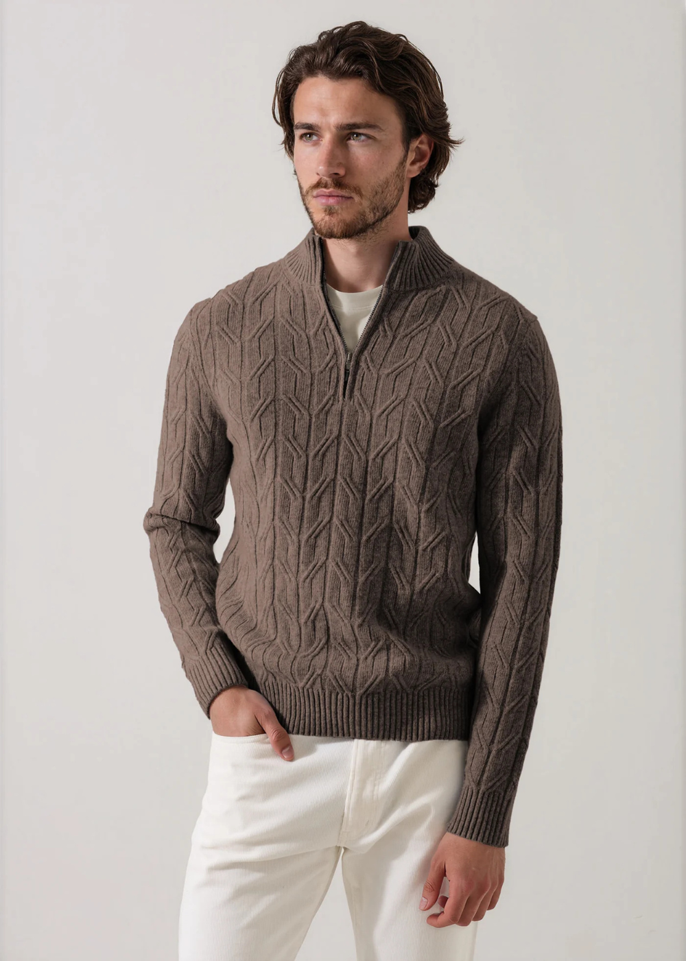 Fancy Cable 1/4 Zip Mock Sweater