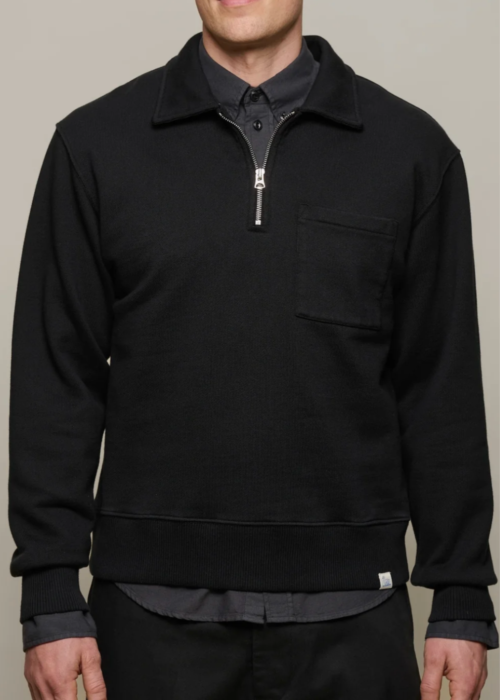 Authentic Fleece Polo Collared Half-Zip Cotton Sweatshirt