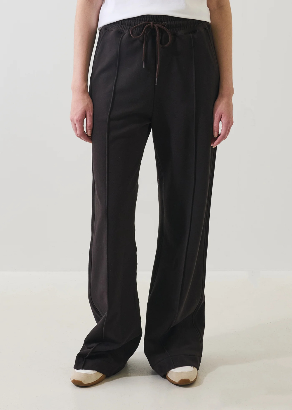 Brushed French Terry Wide Leg Pintuck Pant