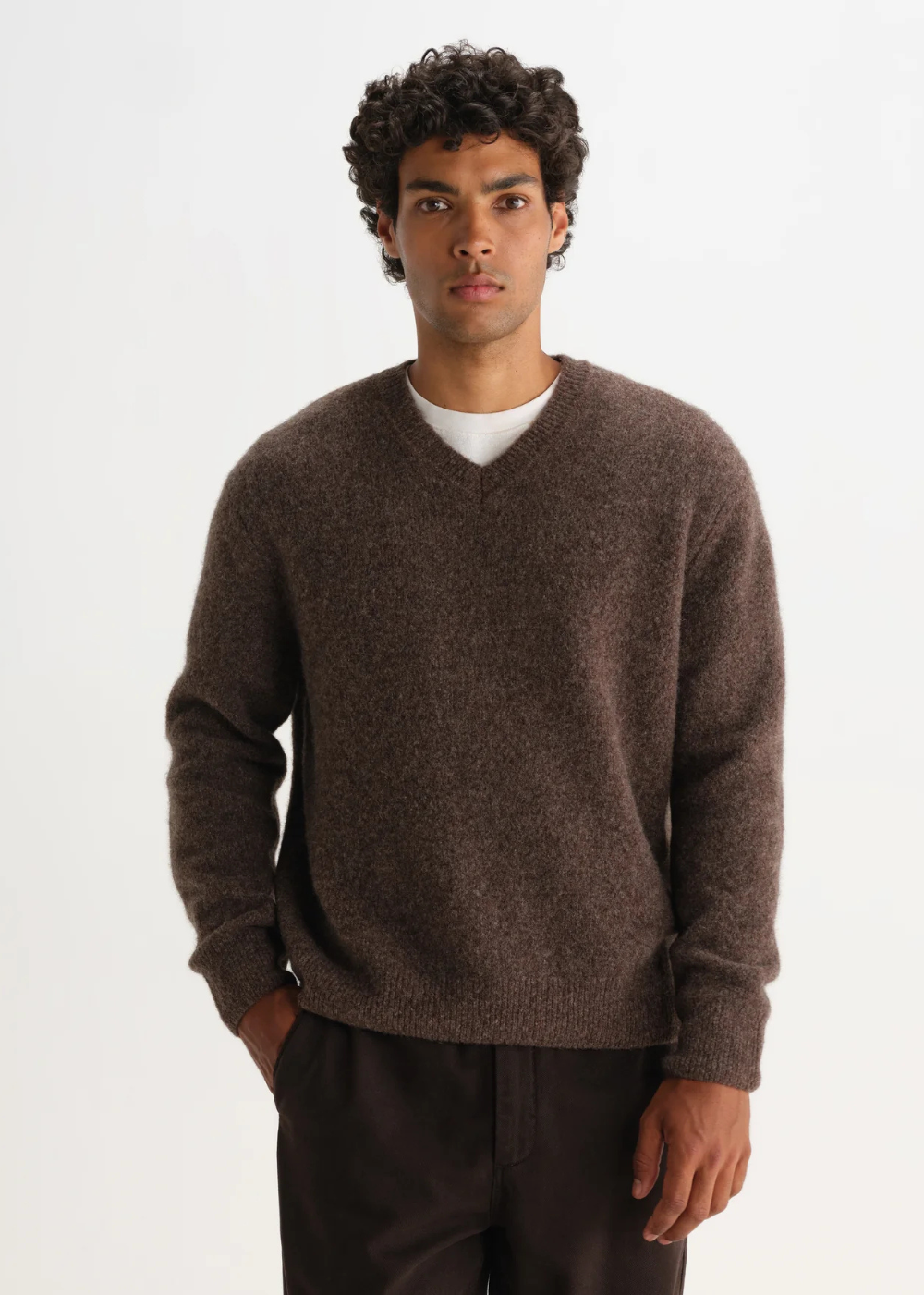 Kemp V Neck Fluffy Wool Blend