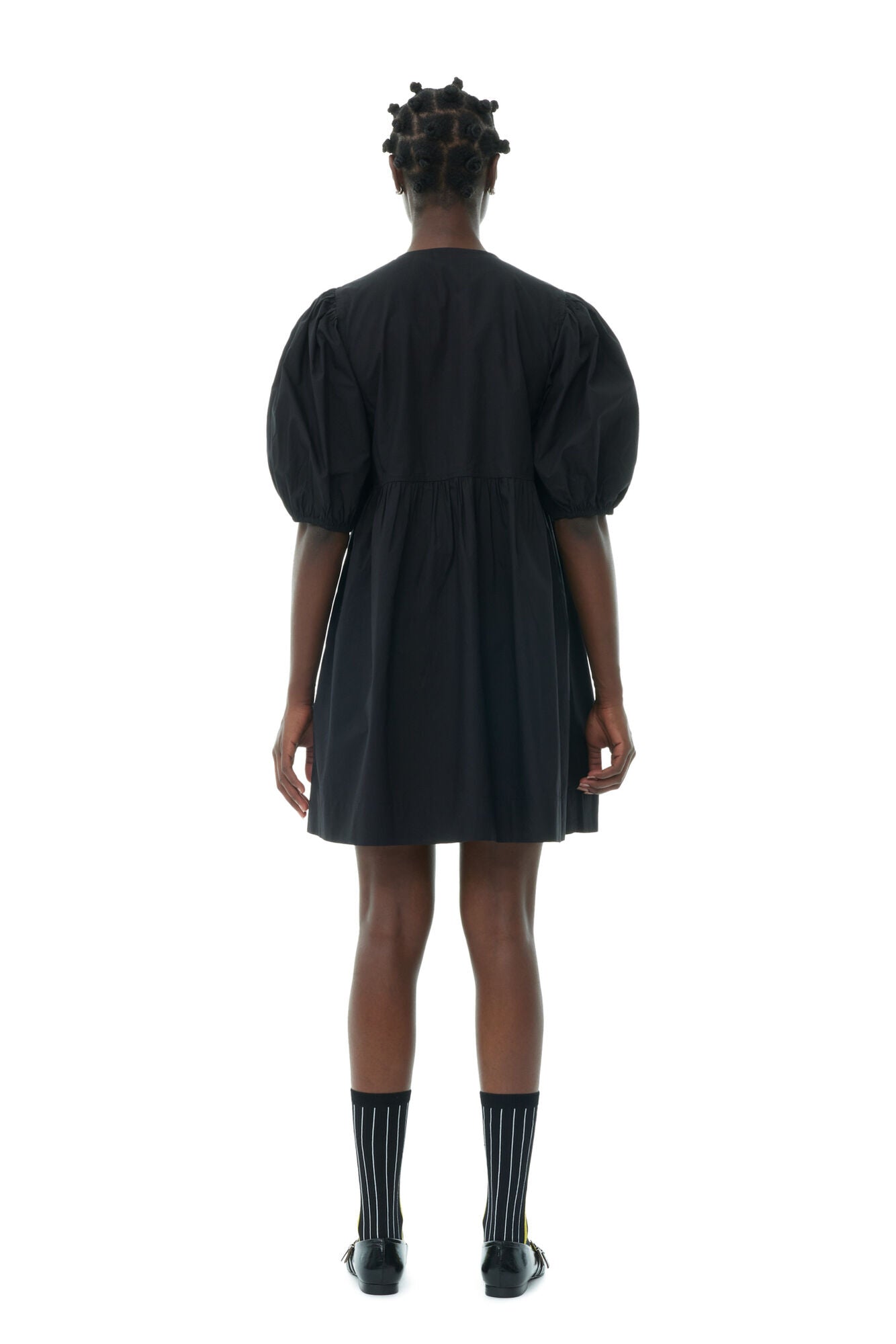 Cotton Poplin Tie String Mini Dress - Black - GANNI - Danali - F9005