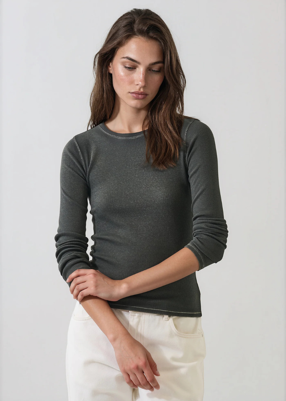 Cotton/Modal Vintage Rib Long Sleeve Crew T-Shirt