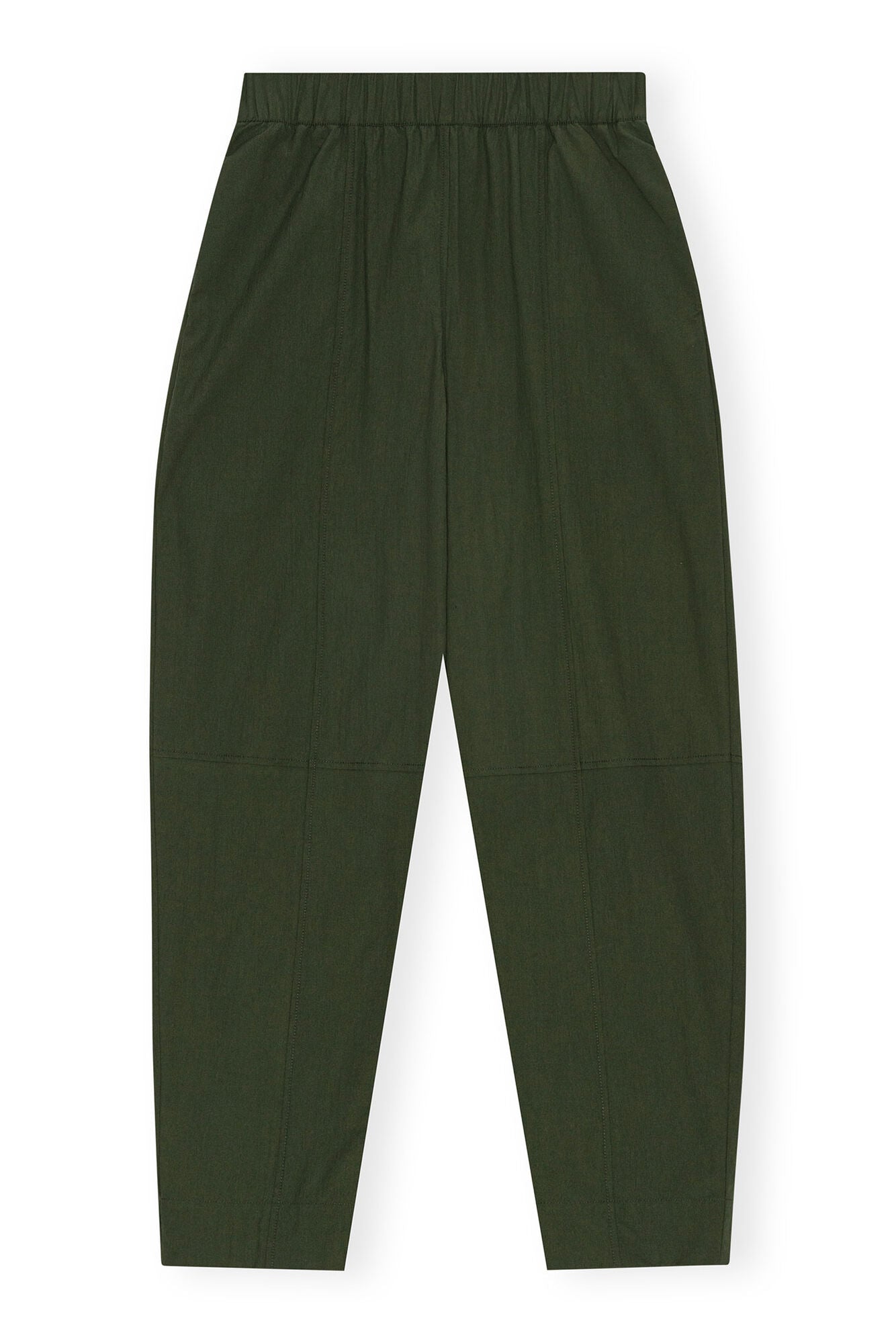 Cotton Crepe Elasticated Curve Pants - Kombu Green - GANNI - Danali - F8924