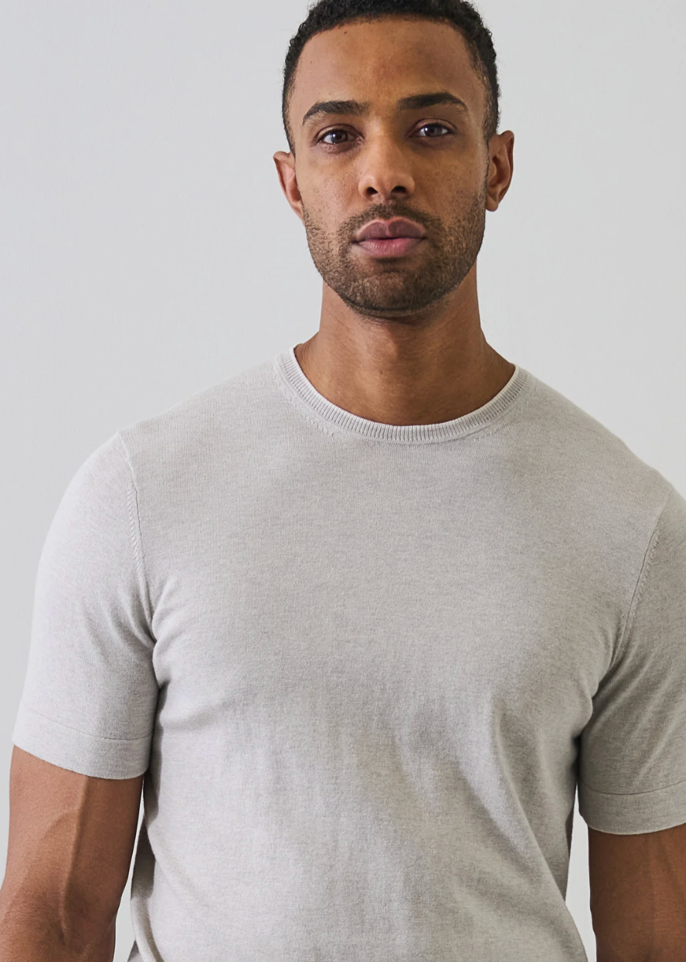 Cotton Cashmere Tipped Jersey Knit SS Crew