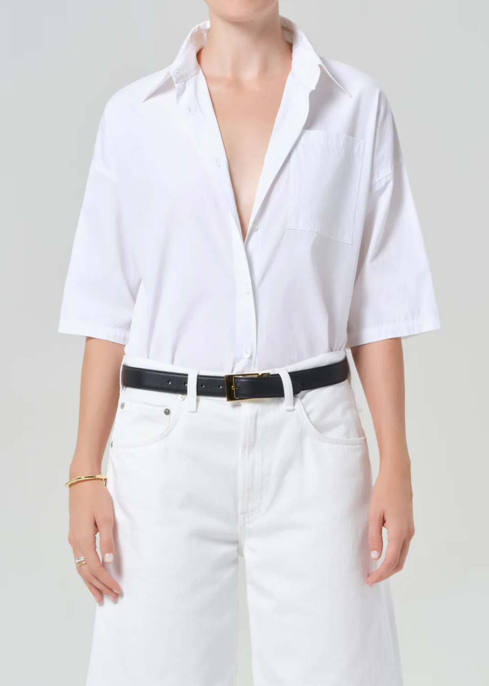Frances Cropped Cape Button Up Top