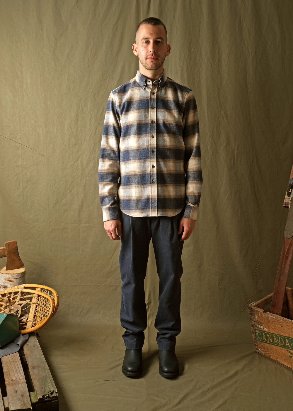 Blue/Cream Plaid Flannel Classic Shirt