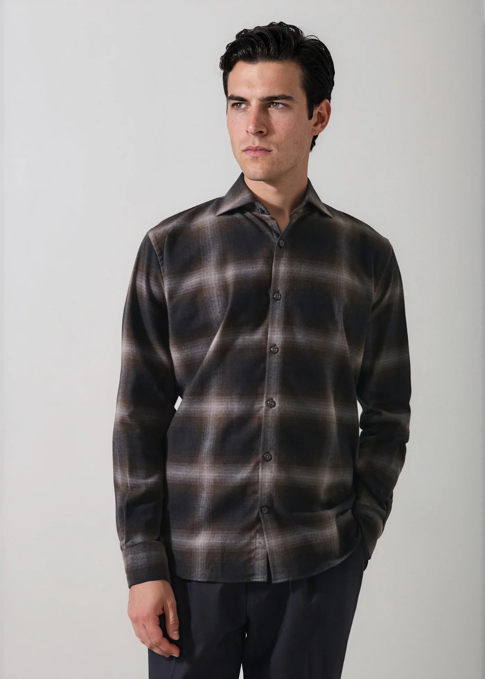 Ombre Check Spread Collar Shirt