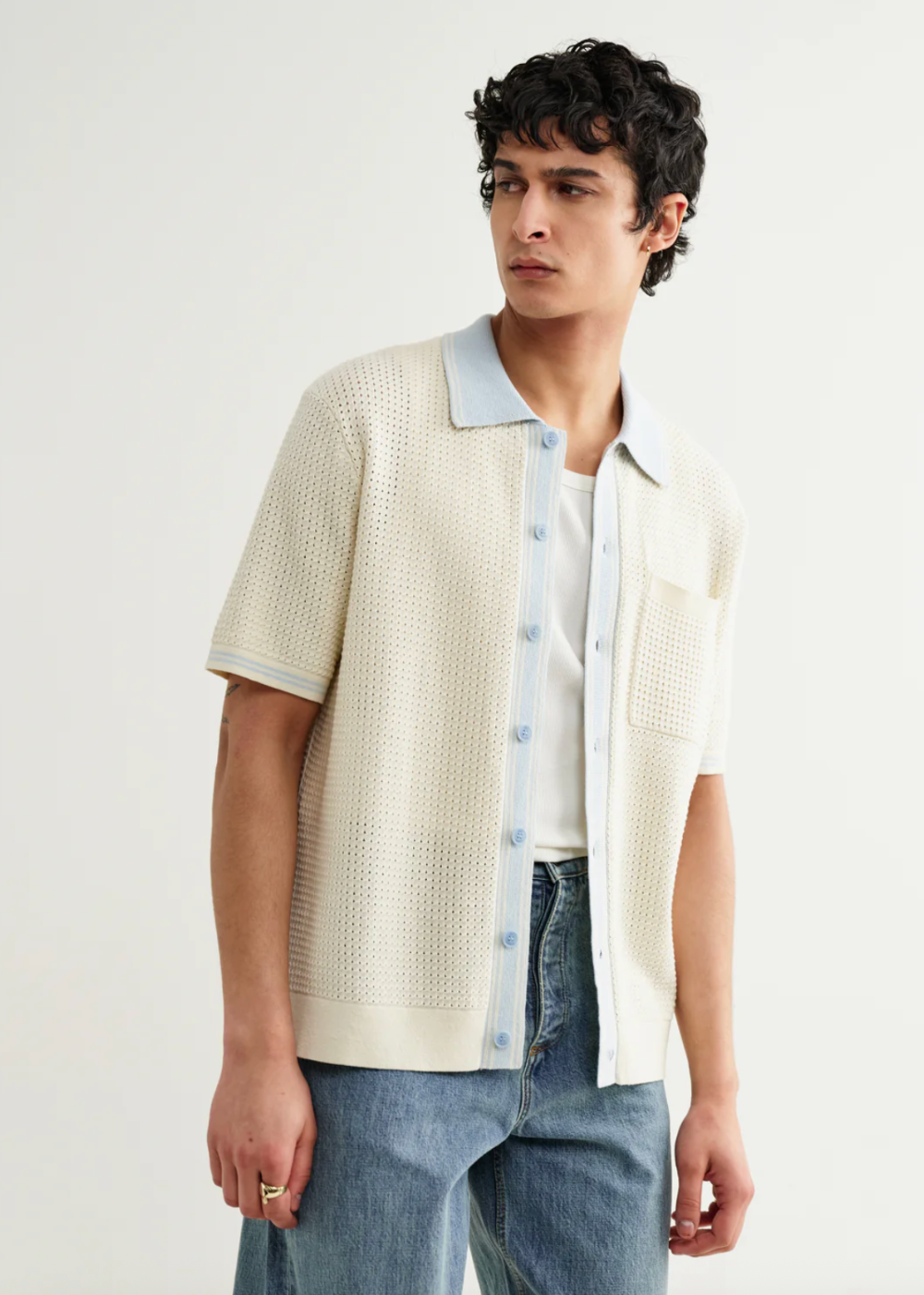 Belle SS Shirt Tipped Pointelle