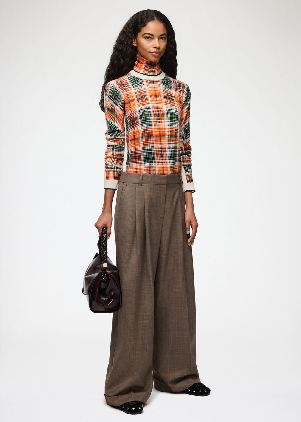 Wool Melange Suiting Oversized Pleated Pants