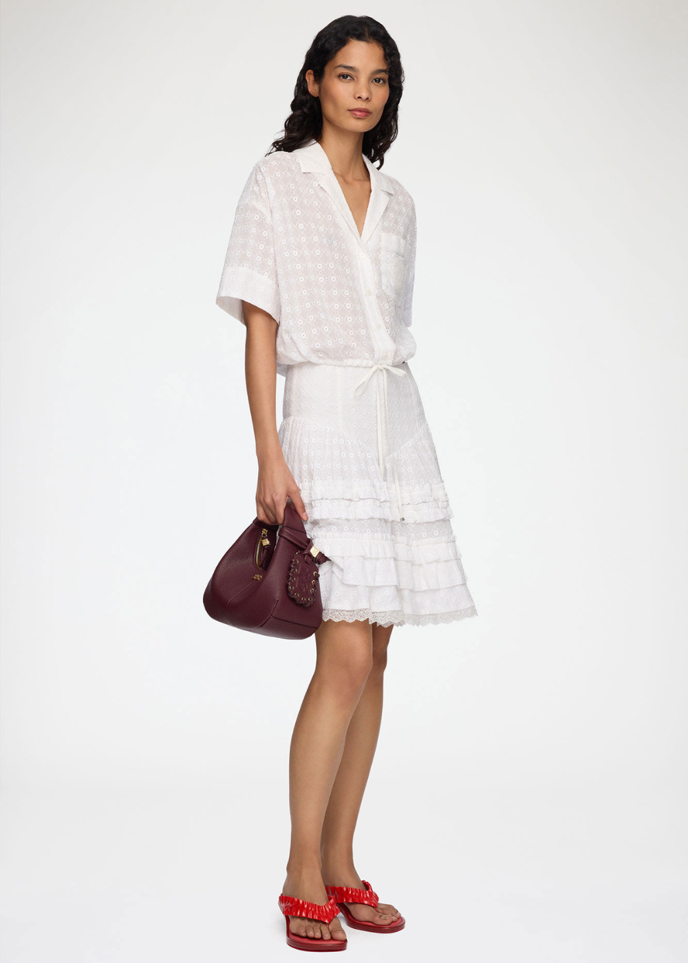 Broderie Anglaise Cropped Bowling Shirt