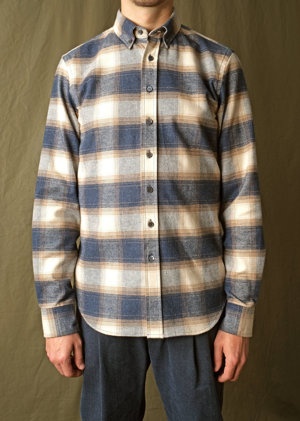 Blue/Cream Plaid Flannel Classic Shirt