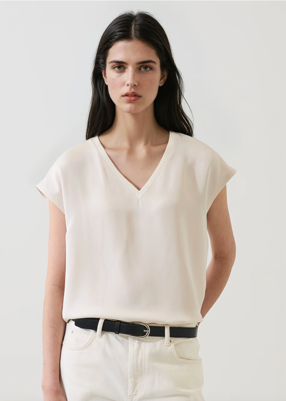 Silk V-Neck Dolman Sleeve Tee