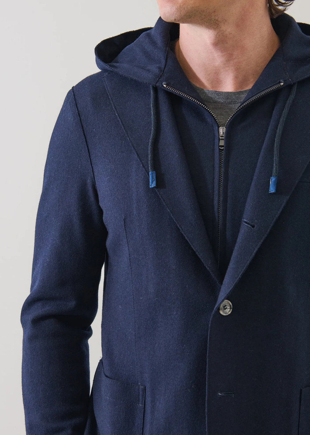 Removable Hoodie Wool Knit Blazer