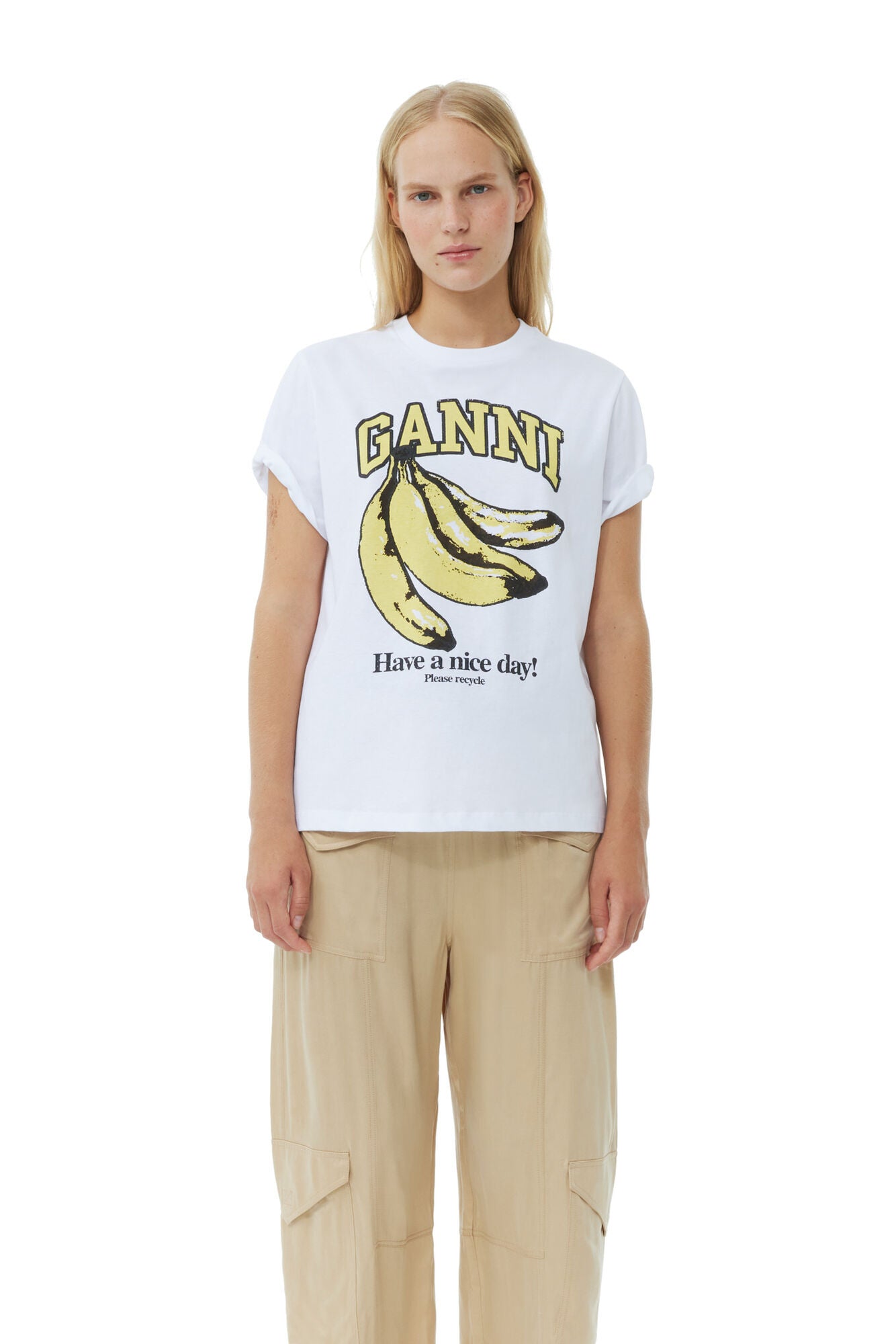 Basic Jersey Banana Relaxed T-Shirt - Bright White - GANNI - Danali - T3861