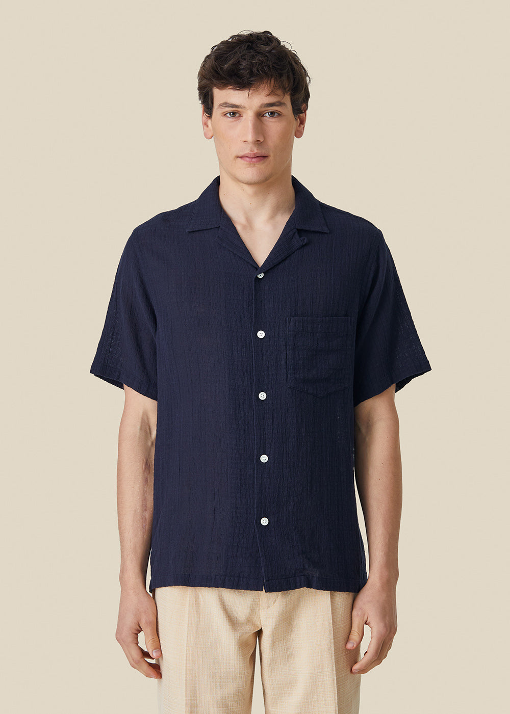 Grain Cotton Short Sleeve Shirt - Navy - Portuguese Flannel - Danali