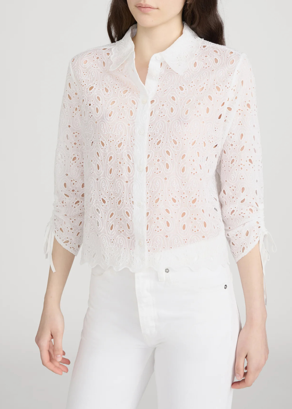 The Paisley Eyelet Cinch Sleeve Shirt