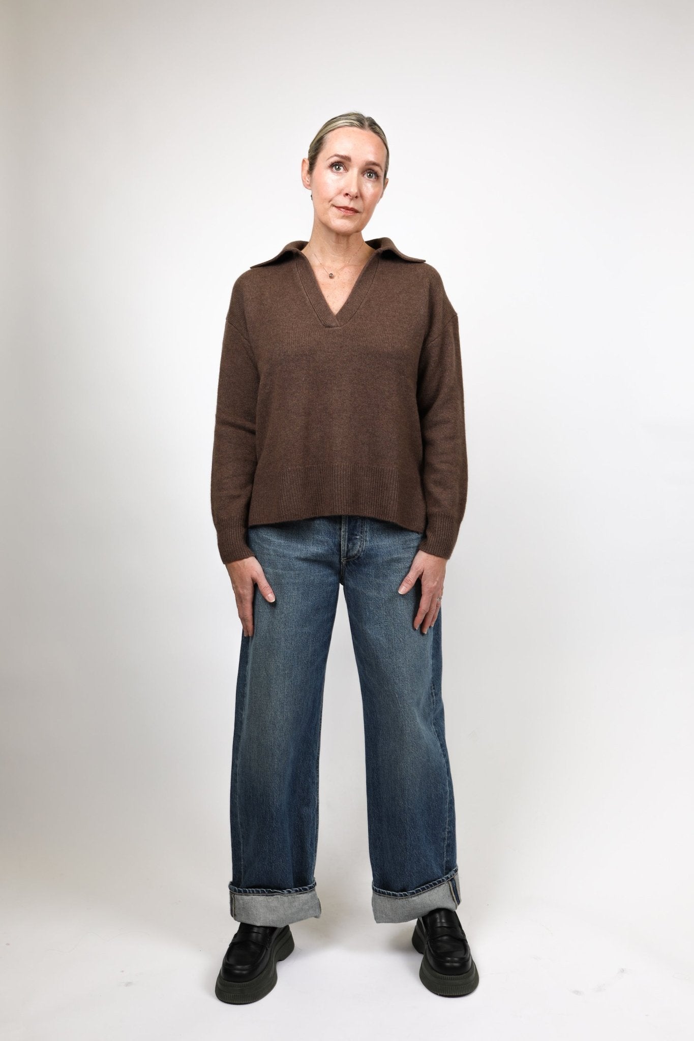 Cashmere Polo Sweater - White + Warren - Danali - 20542-Mocha-XS