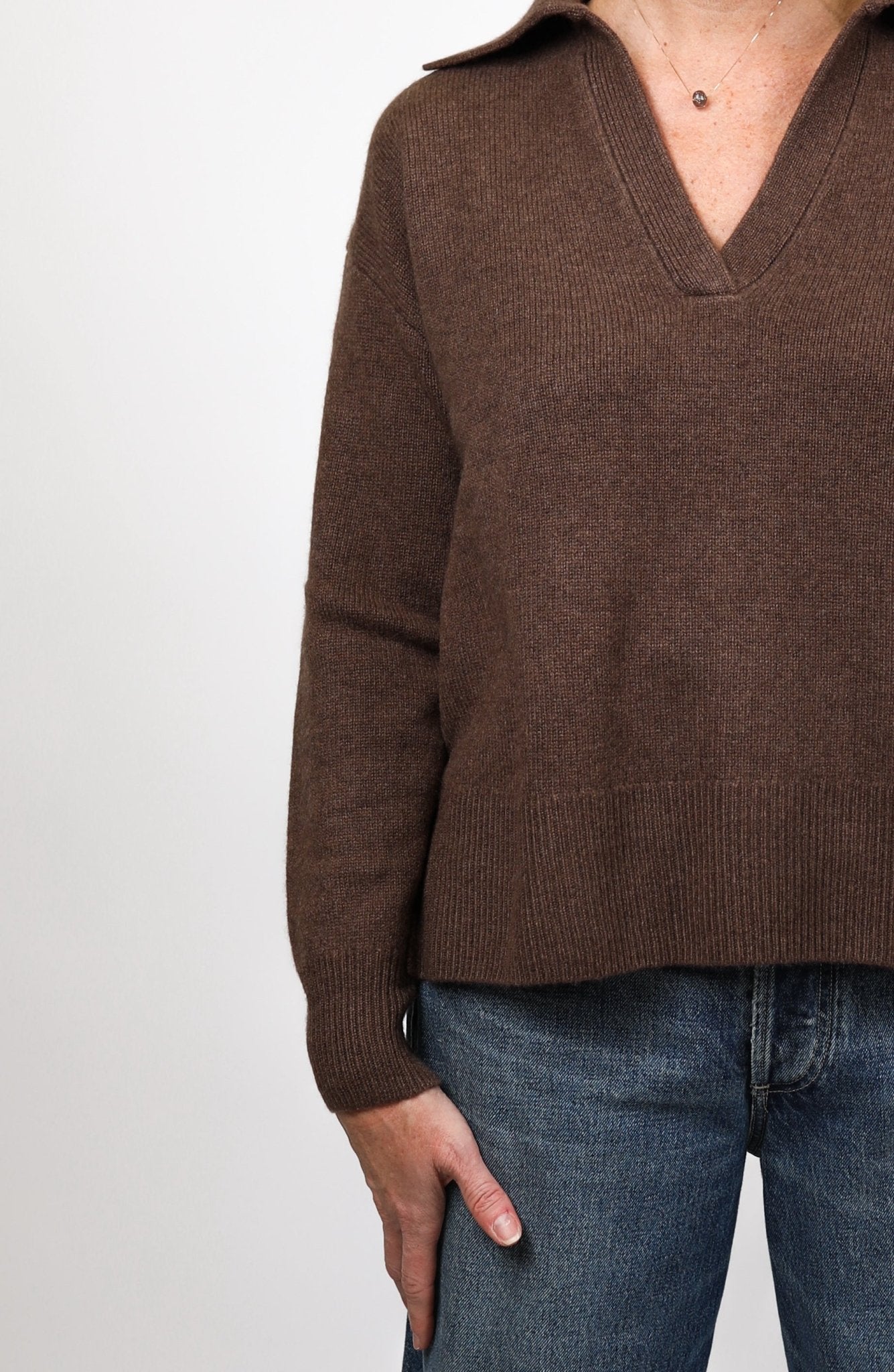 Cashmere Polo Sweater - White + Warren - Danali - 20542-Mocha-XS