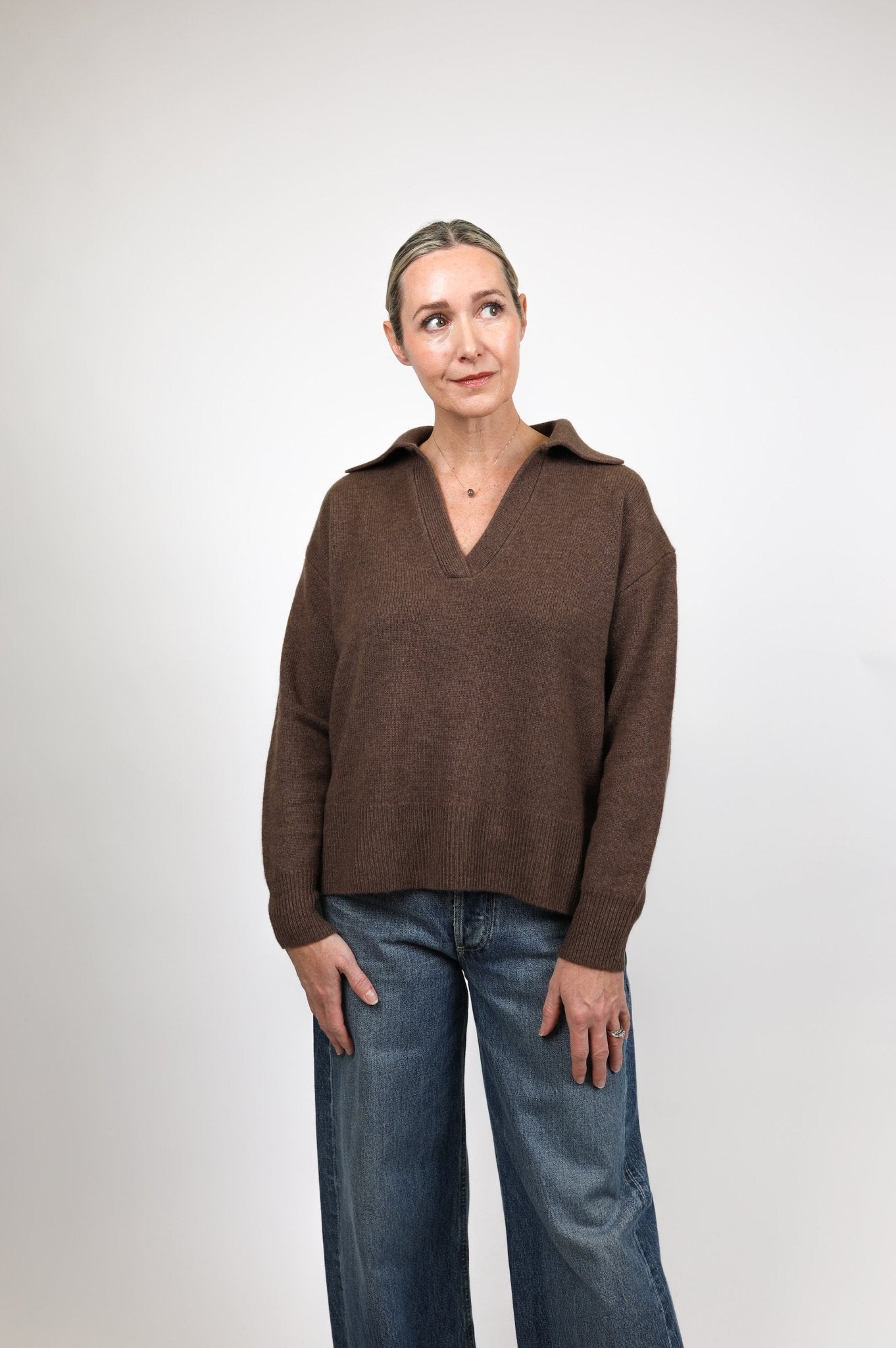 Cashmere Polo Sweater - White + Warren - Danali - 20542-Mocha-XS