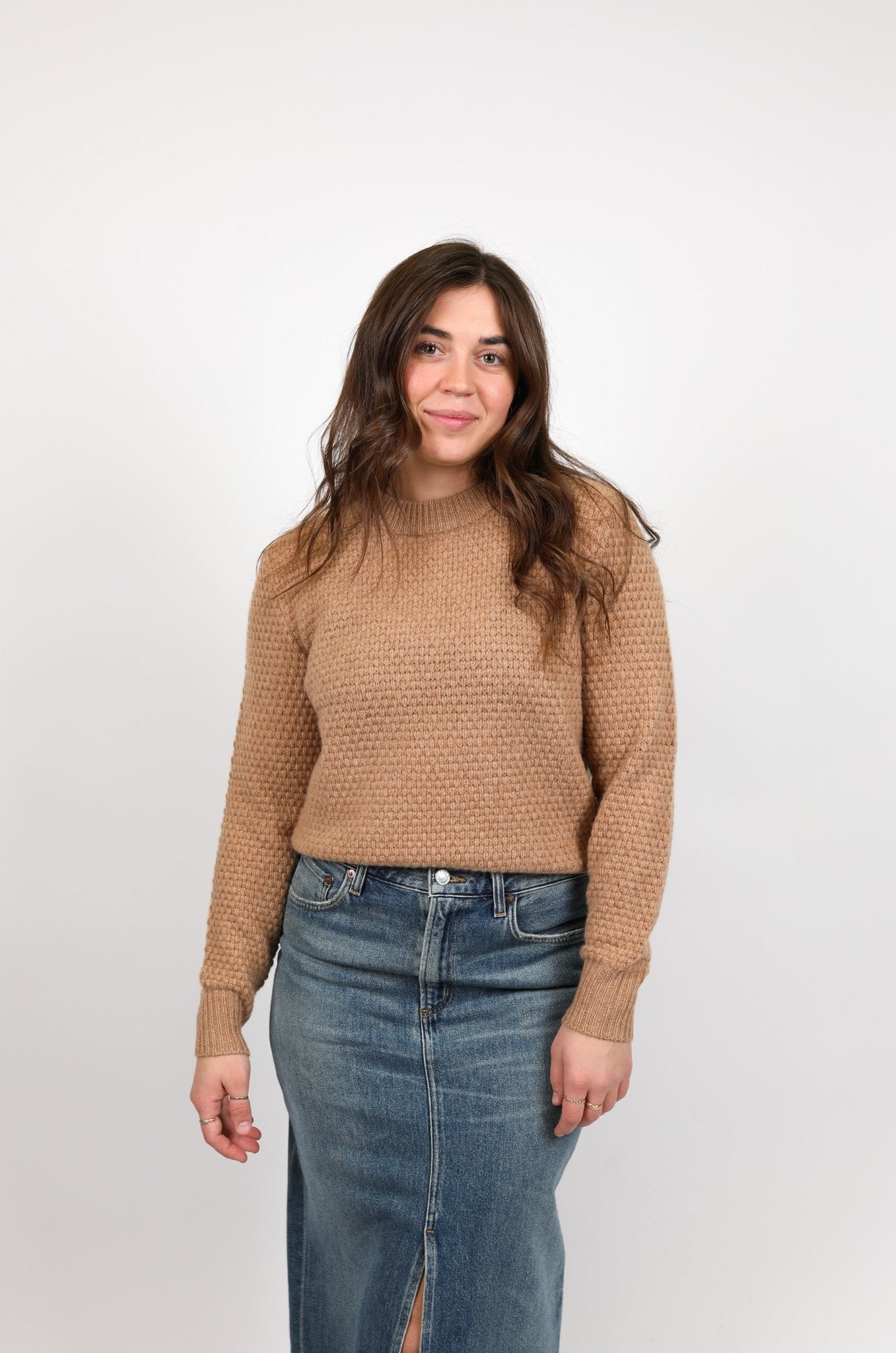 Cashmere Textured Crewneck - White + Warren - Danali - 20505-CAMH-XS
