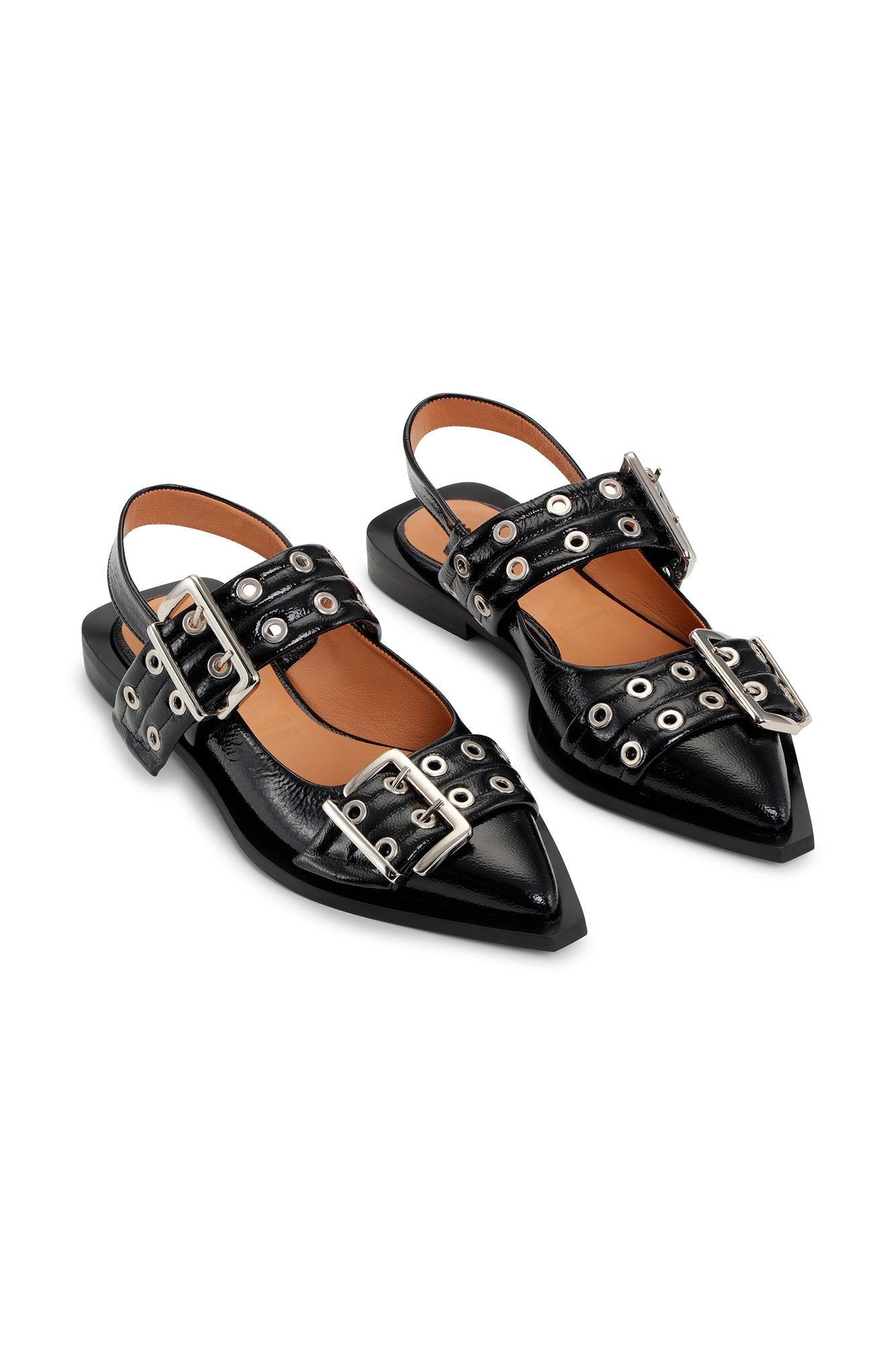 Chunky Buckle Ballerina Naplack Shoes - Ganni - Danali - S2312-099-37