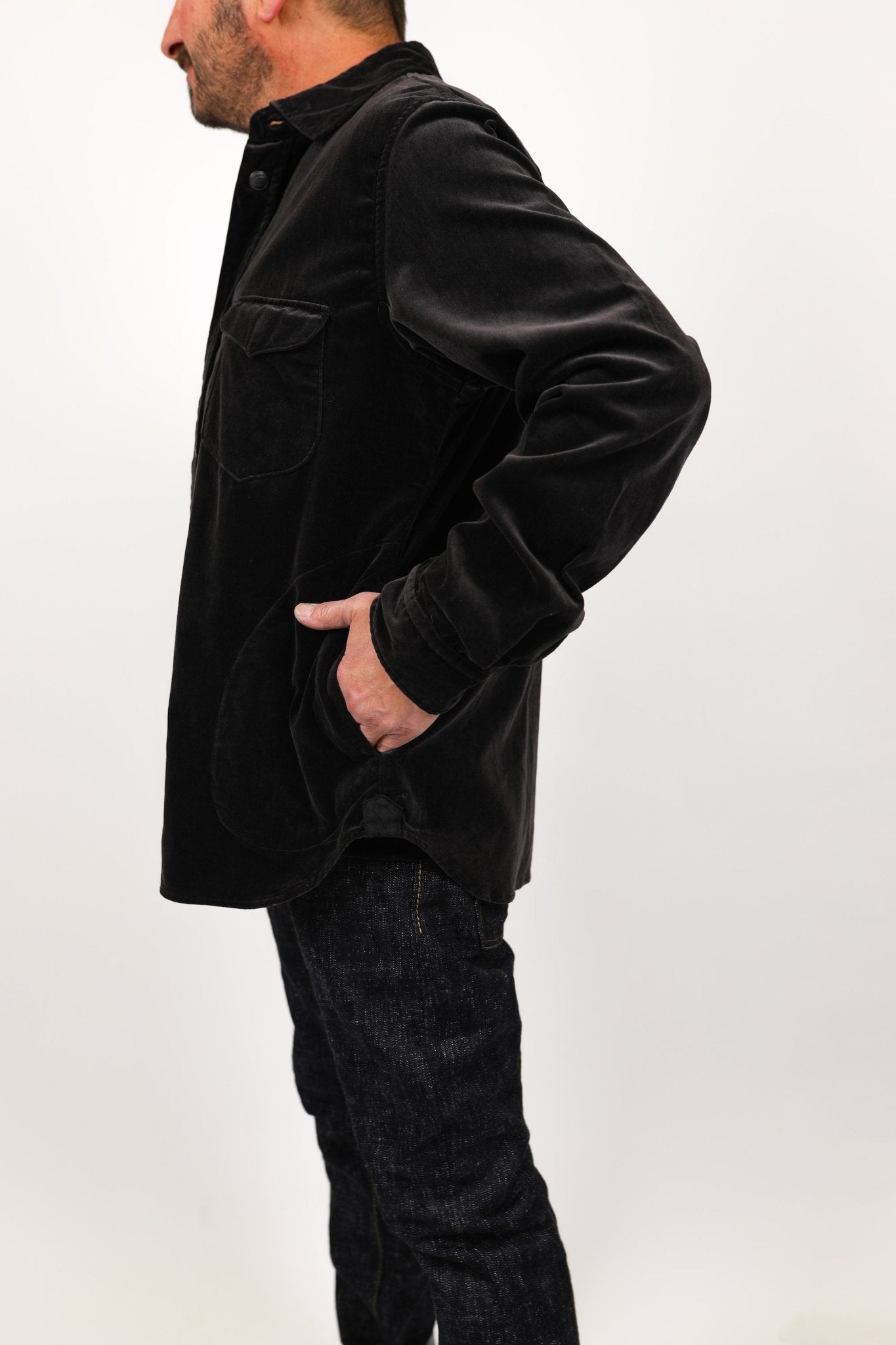 Cotton Velvet CPO Shirt - Pure Blue Japan - Danali - 2224-BK-Black-3